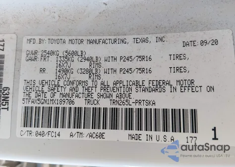 2021 Toyota Tacoma Sr5 из США, поврежденный, VIN 5TFAX5GN1MX189706